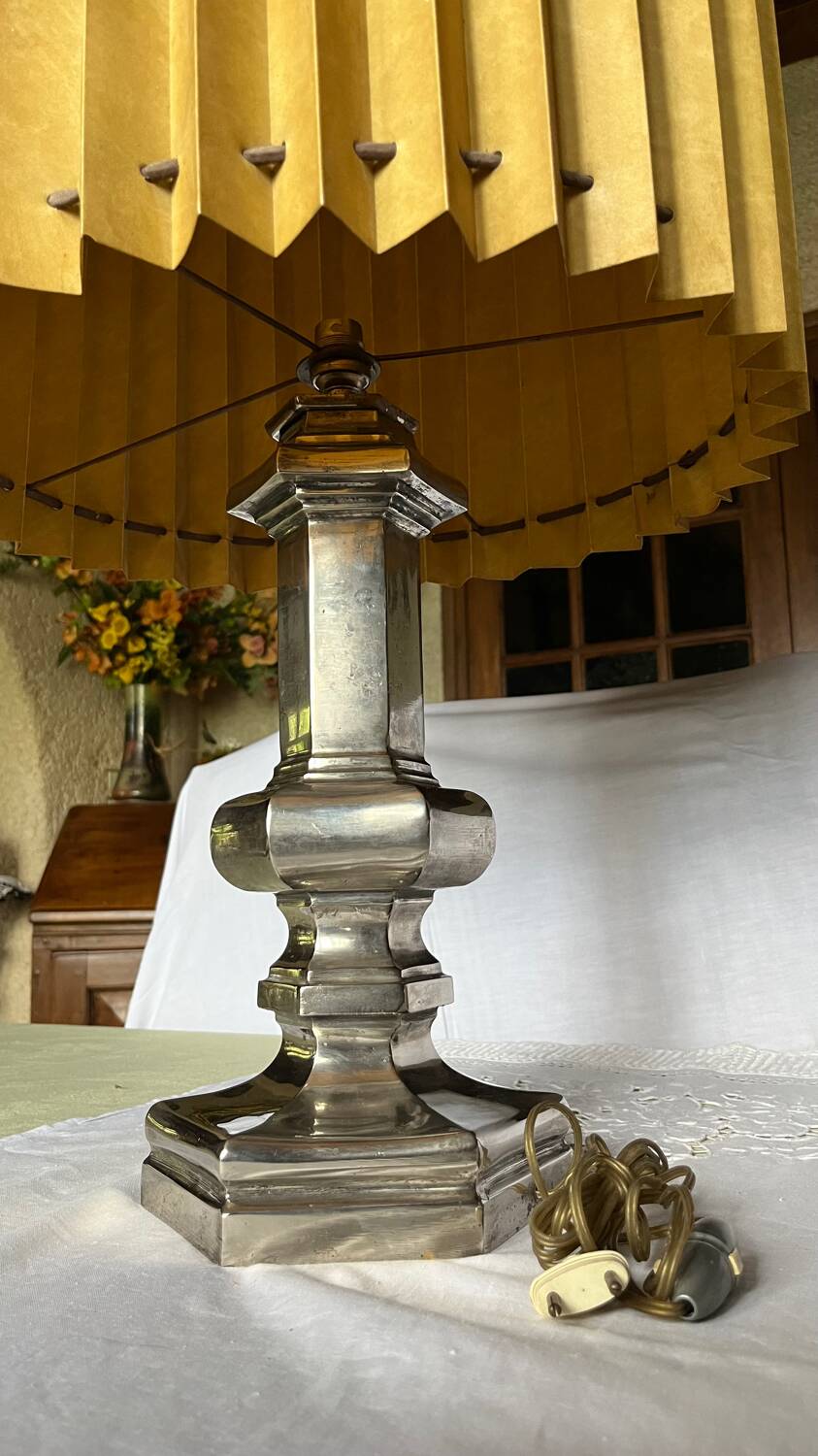 Vintage brushed stainless steel table lamp