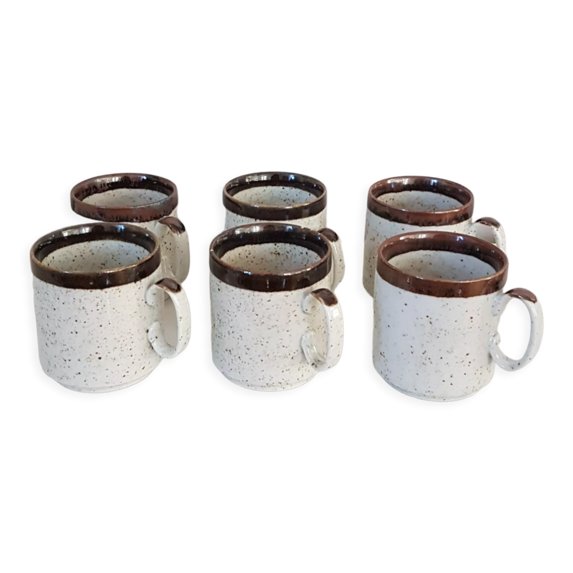 Six stoneware mugs