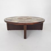 Tue Poulsen pour Haslev Møbelsnedkeri, table basse en pierre et chêne, Danemark années 1960