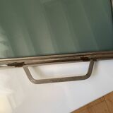 Plateau art deco bronze argenté verre anses rayé