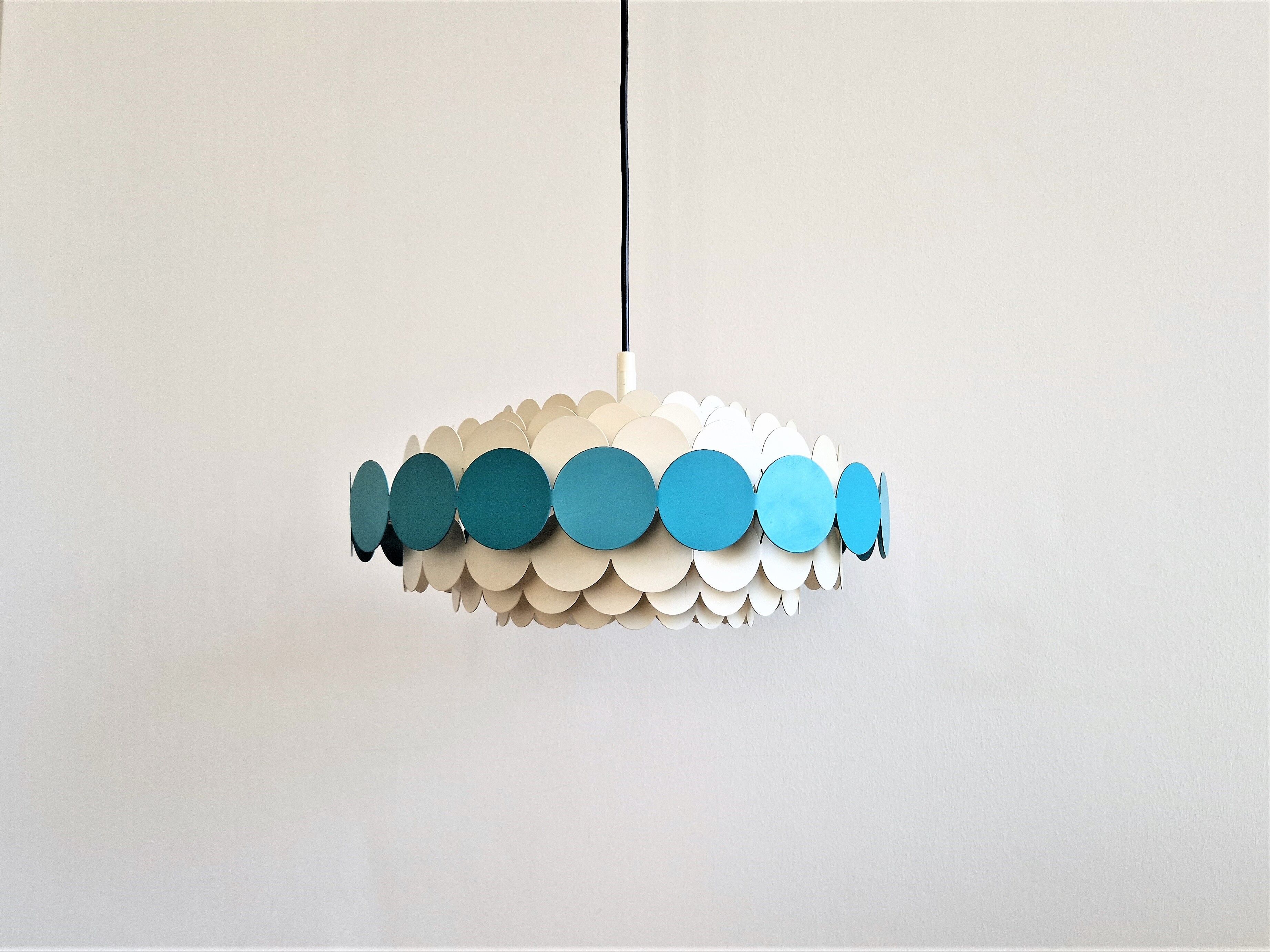 Bright Petrol and White Metal Pendant Lamp by Doria Leuchten, Germany 1960s
