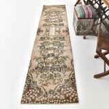 2x9 Rug For Floral Green Turkish Vintage Runner Rug, 64x279Cm SKU 24965