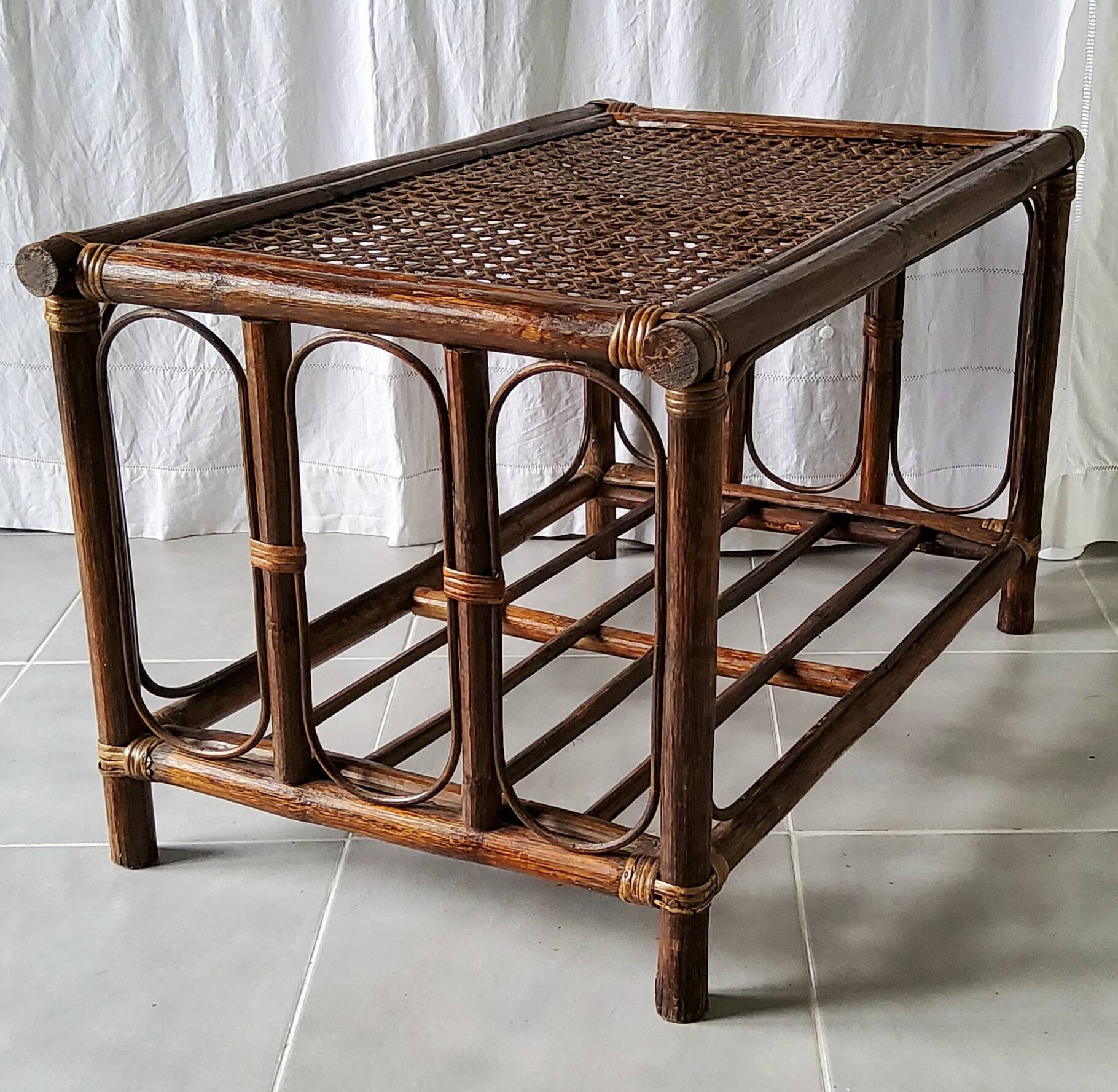 70s rattan coffee table