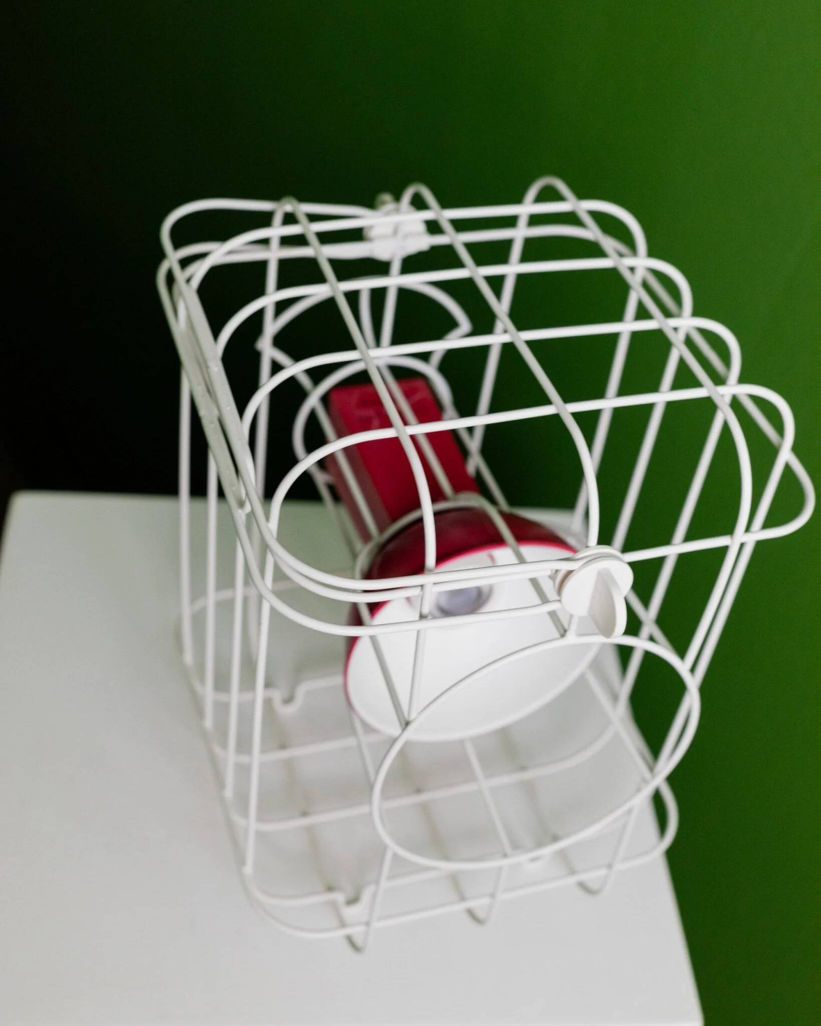 Two-tone White and Red Lamp in Powder-Coated Metal, Ikea PS2017 by Metali Crasset, Cordless for Indoor/Outdoor