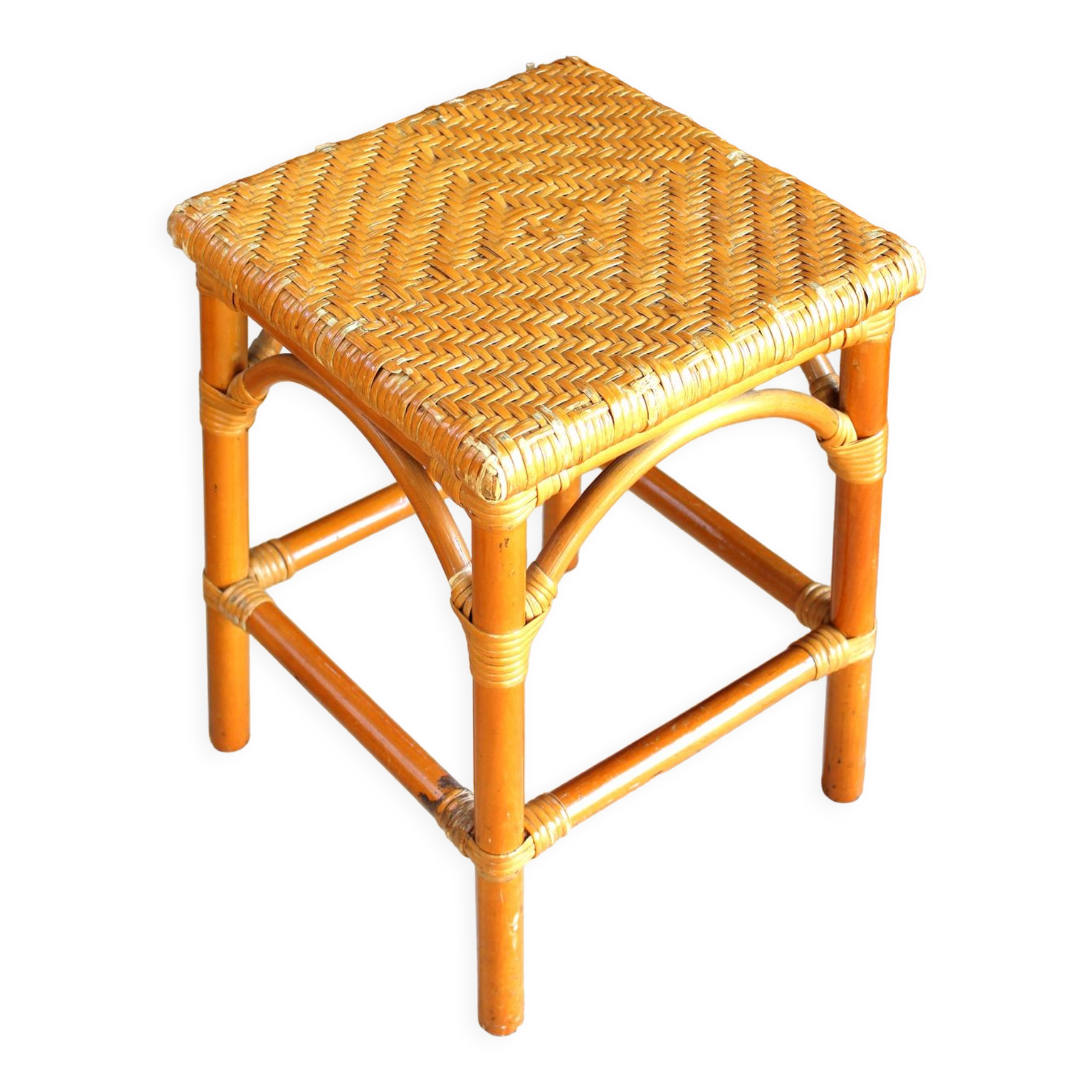 Rattan and wicker stool, vintage bedside table year 70