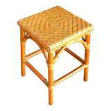 Tabouret rotin et osier, chevet vintage année 70