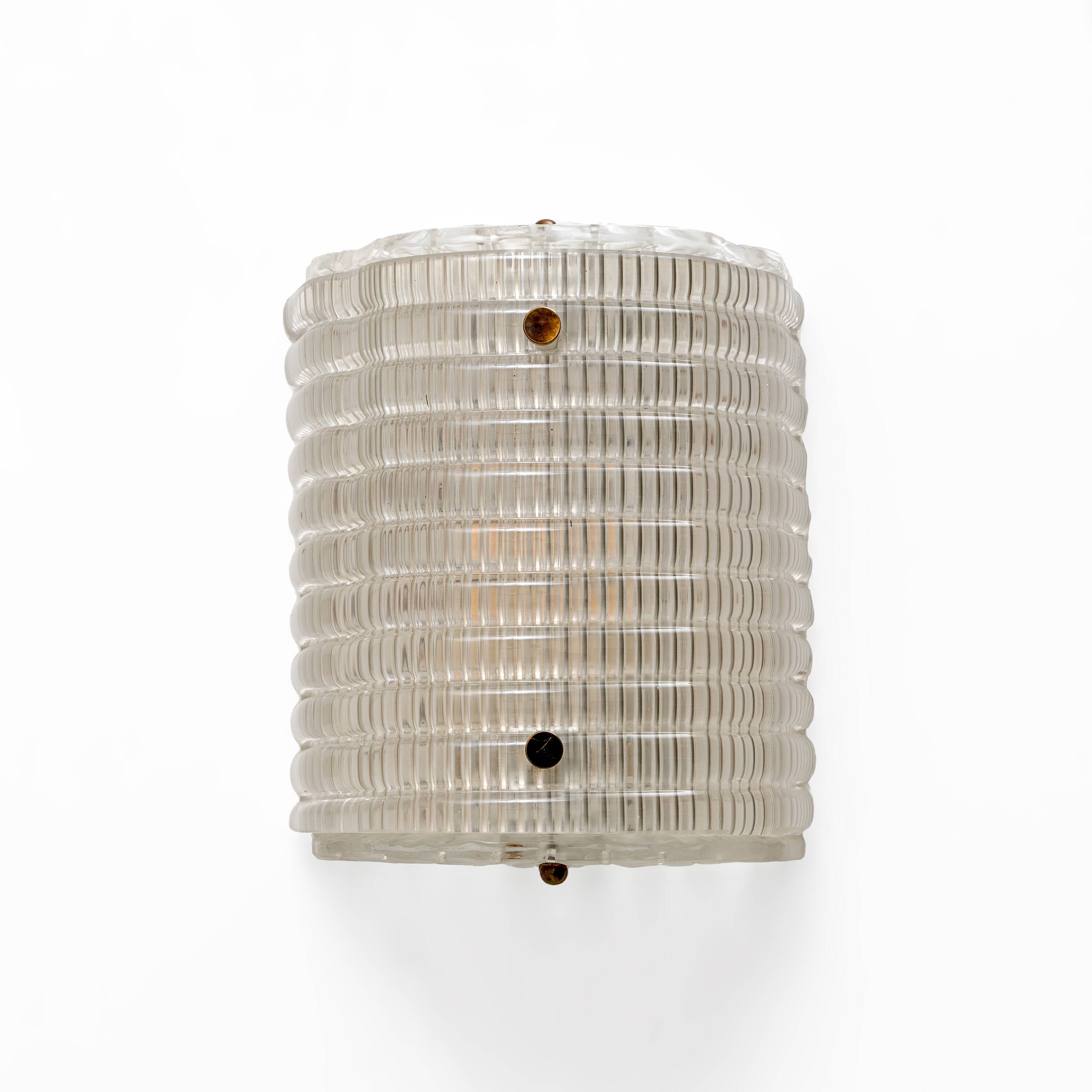 Pair of Murano Glass Wall Sconces with Ribbed Texture