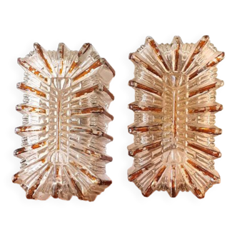 Amber and transparent carved glass sconces, 1950