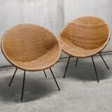 Pair of braided rattan armchairs