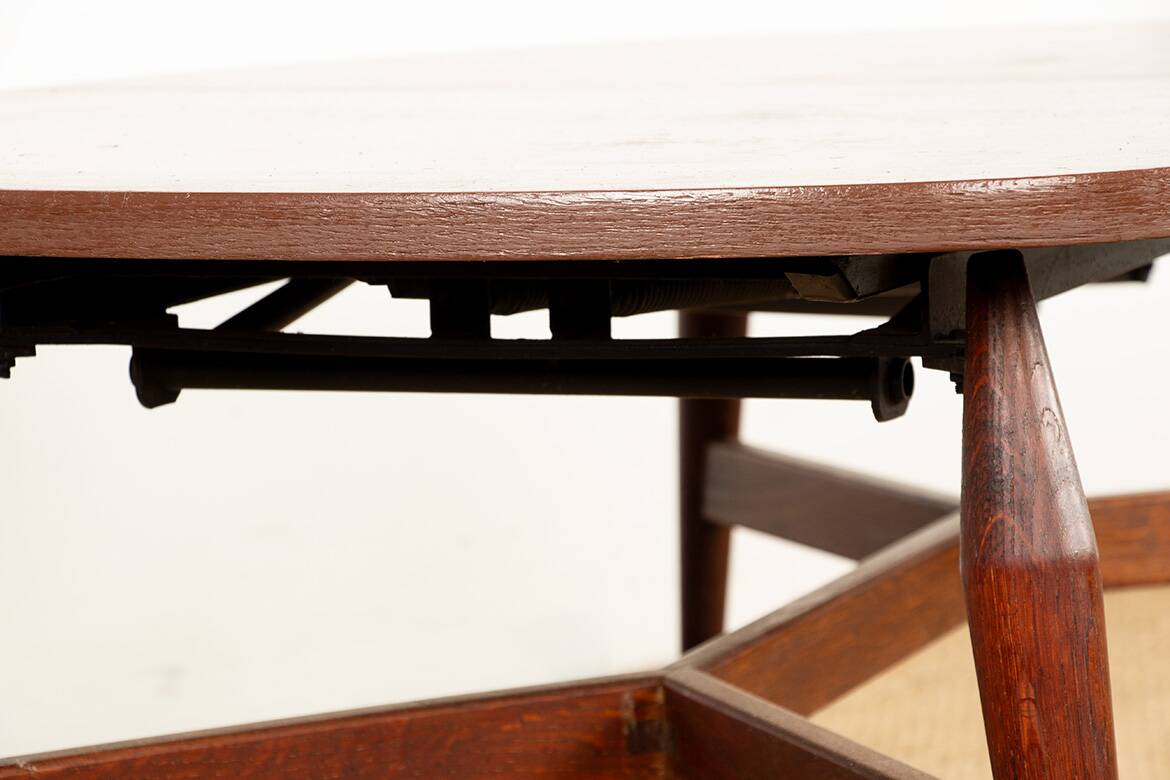 Danish high and low table in teak and brown lacquered wood, Smørrebrø model