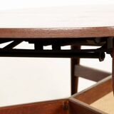 Danish high and low table in teak and brown lacquered wood, Smørrebrø model