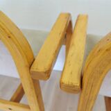 Set of 4 Vintage Beech Wood Dining Chairs: 1970s Space Age Gray Fabric