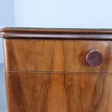 Pair of Mid-Century Walnut Nightstands with Glass Tops, 1950s