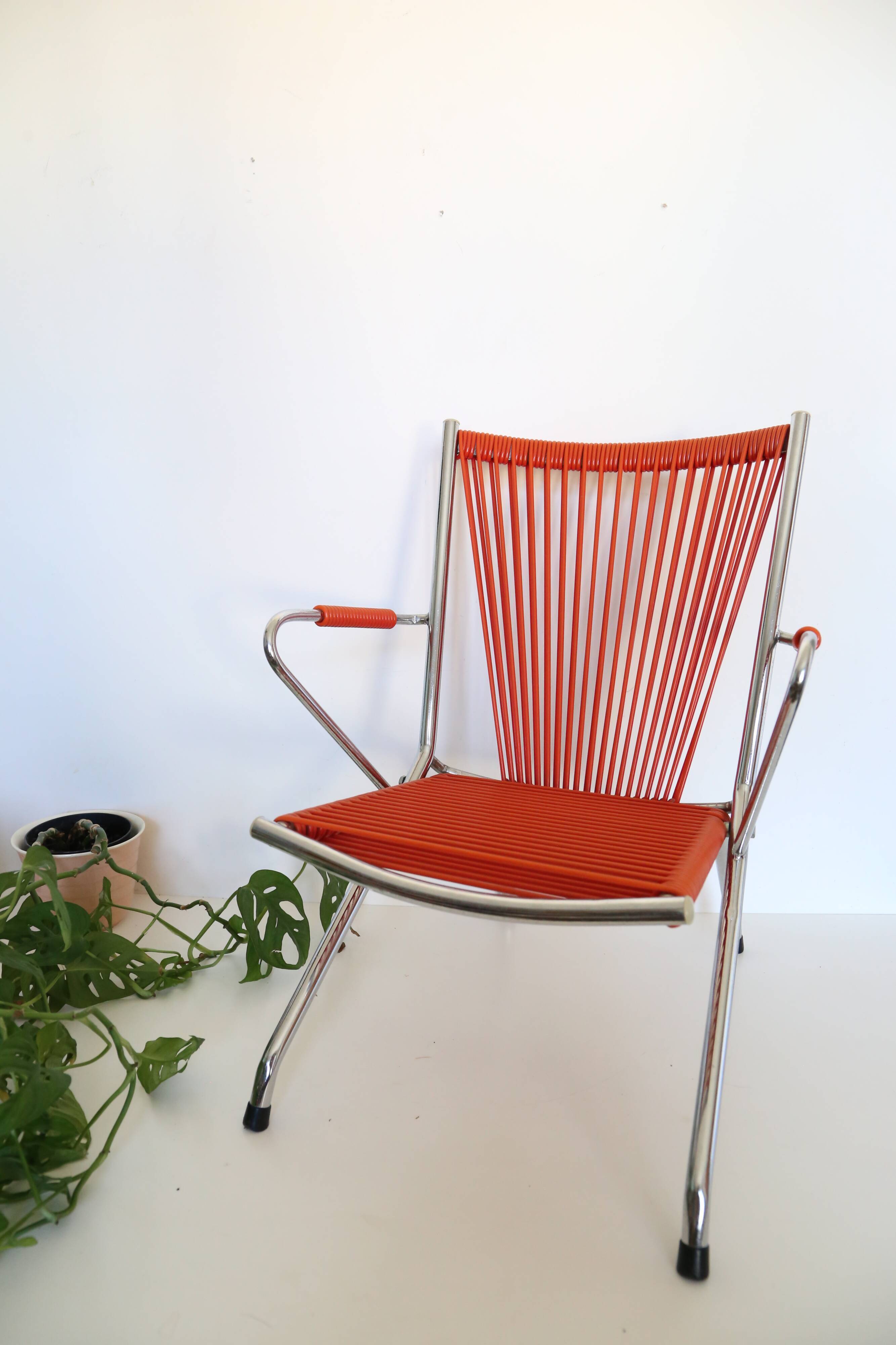 Children's armchair, folding, scoubidou and chrome, 1960