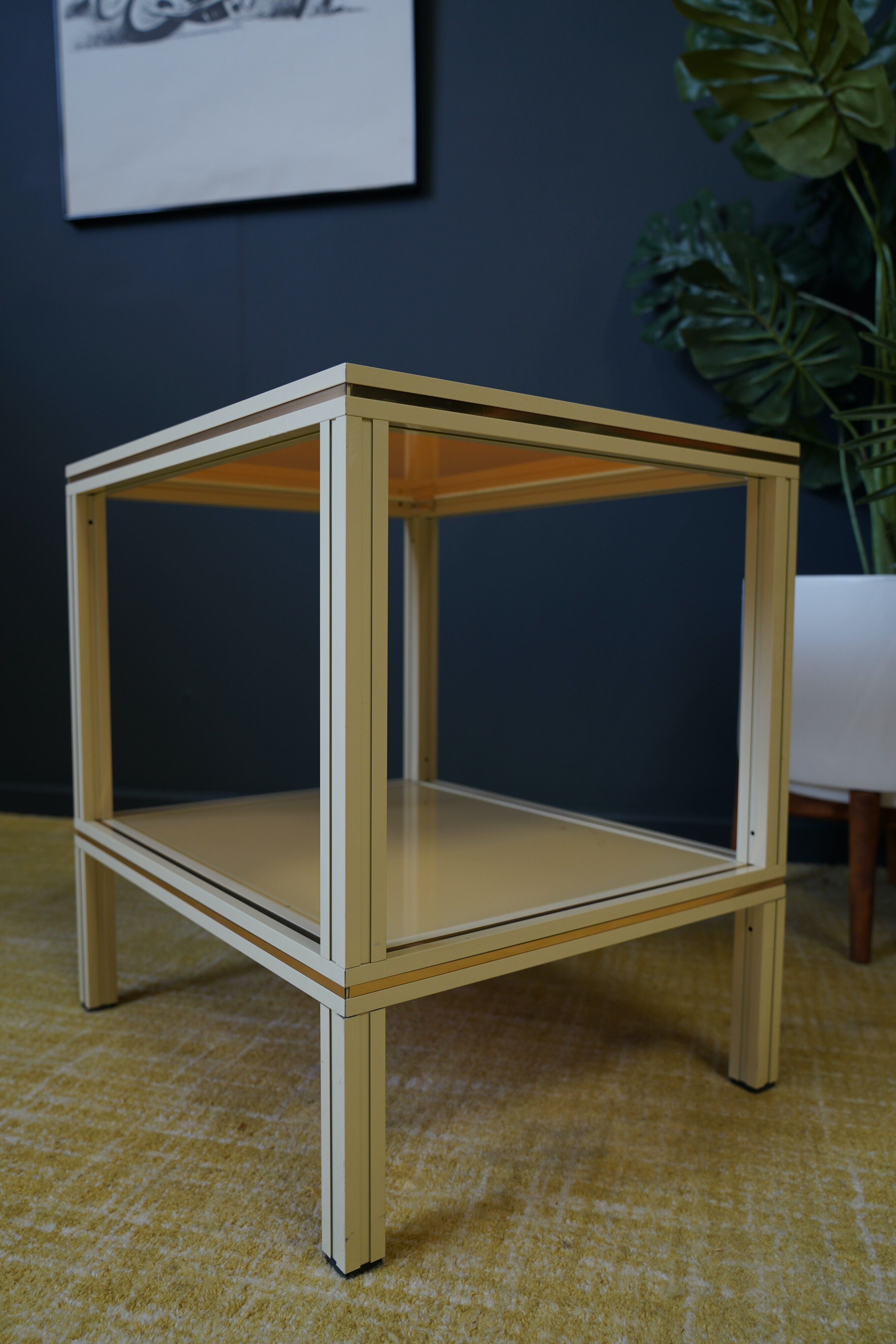 Mid century pierre vandel cream aluminium two-tier side table 1970s