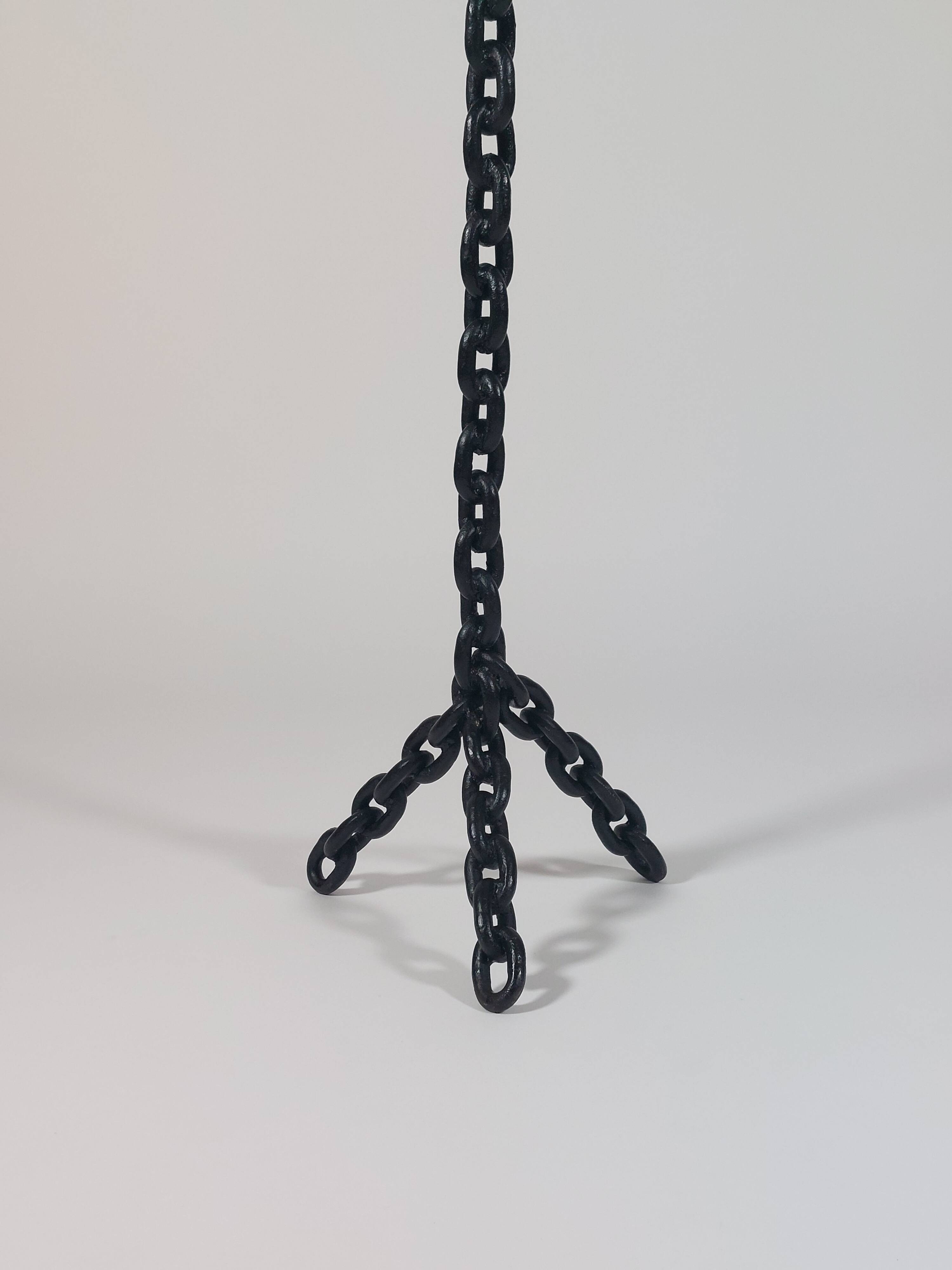 Vintage black brutalist chain floor candlestick