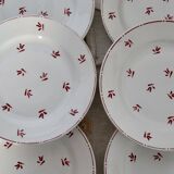 6 old Belgian Nimy earthenware soup plates with red pattern