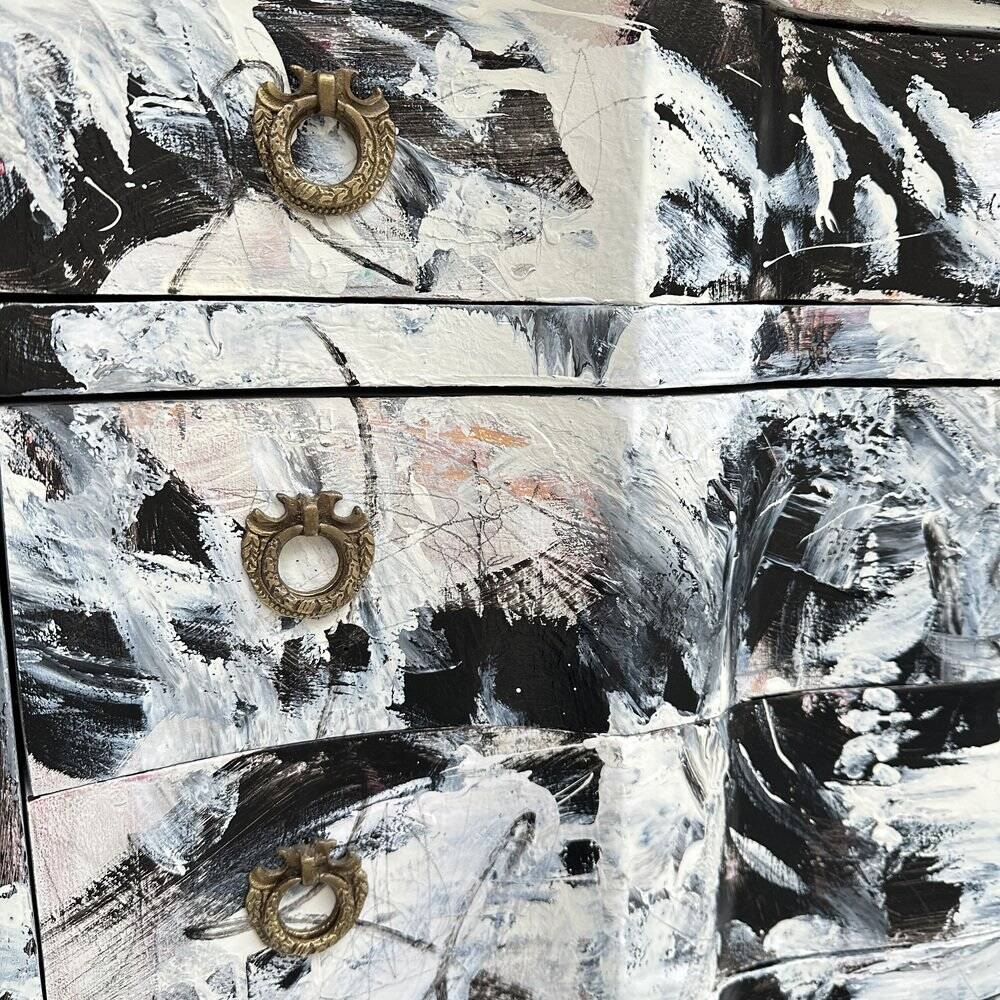 Baroque Abstract Painted Commode in Black and White by Felix Bachmann, 2024