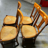 Set of 4 wooden and straw chairs