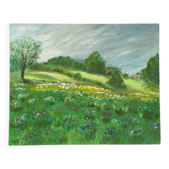 Old painting of a rural landscape