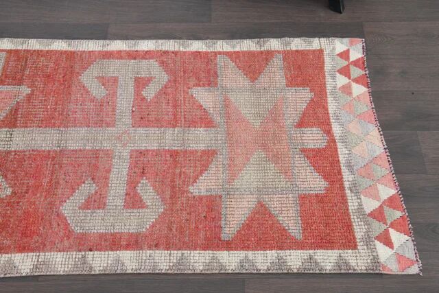 1970s Turkish Oushak Handmade Wool Cotton Red Runner Rug 90x304