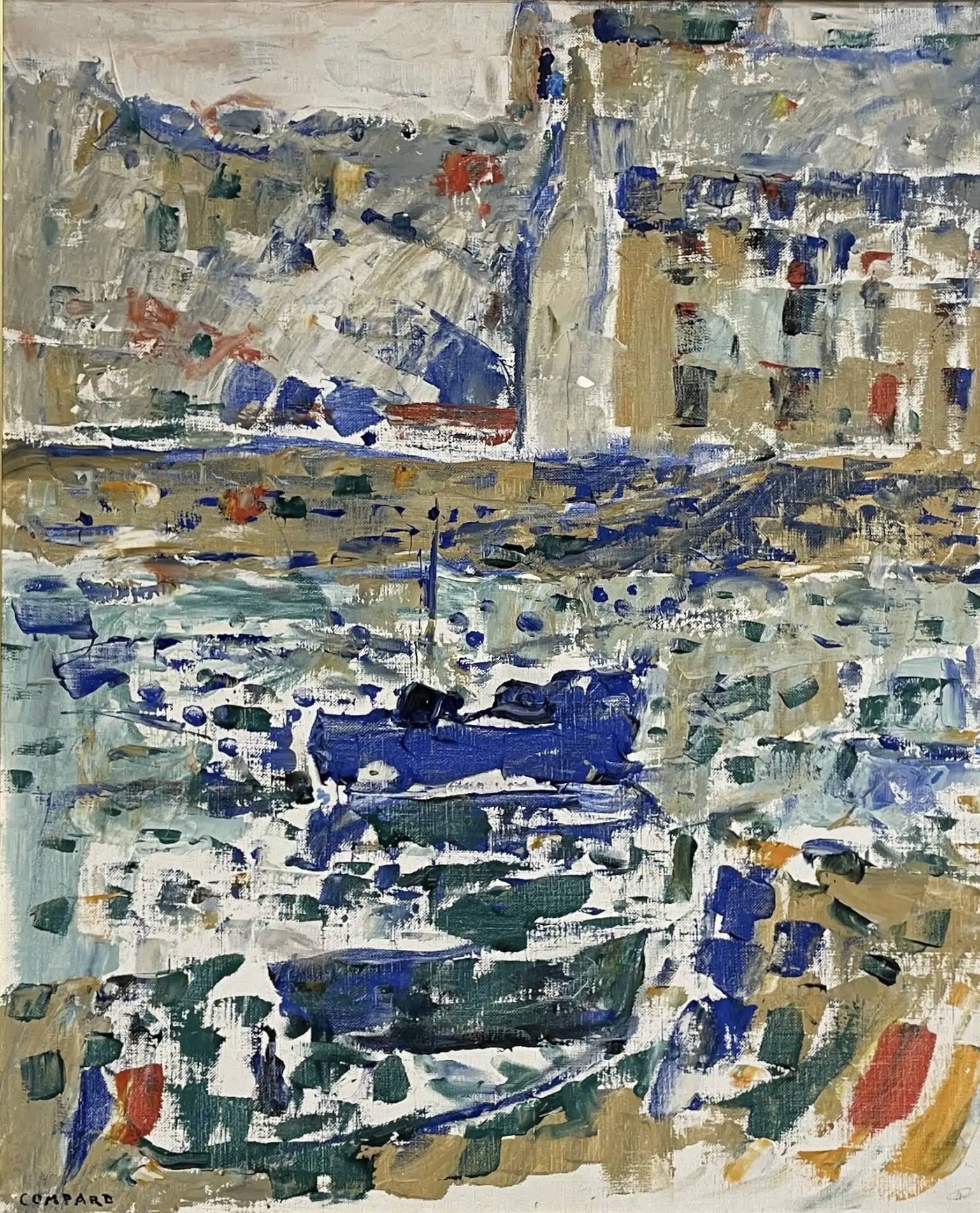 Émile Compard Abstract Oil on Canvas, France circa 1950s
