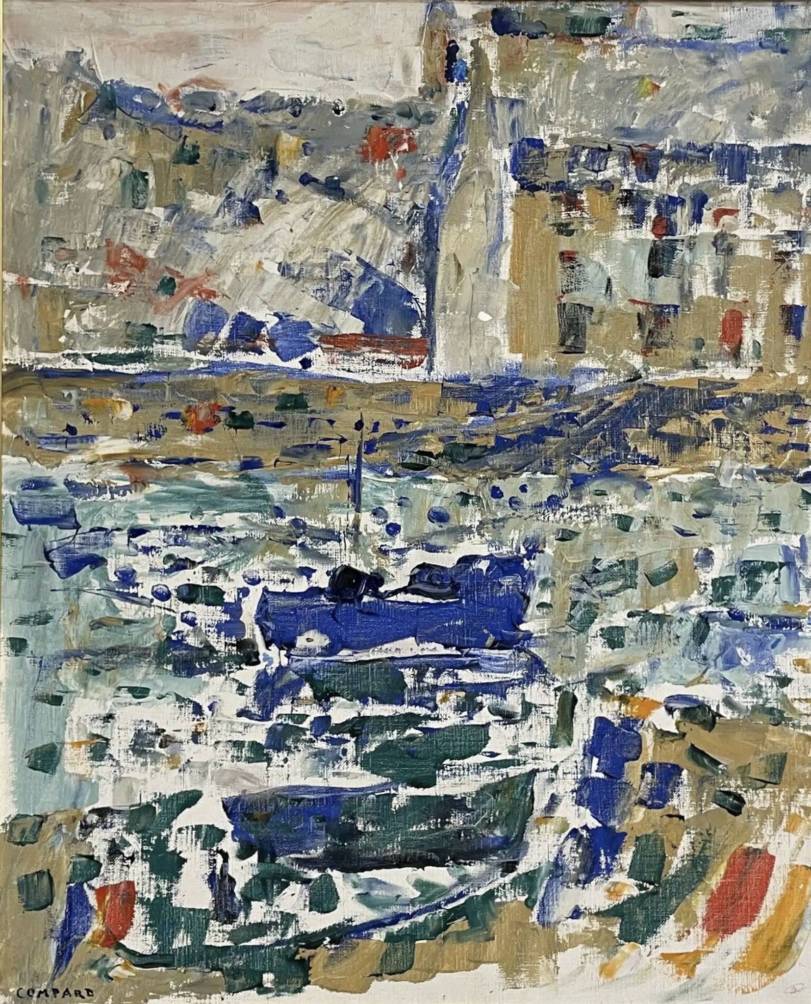 Émile Compard Abstract Oil on Canvas, France circa 1950s