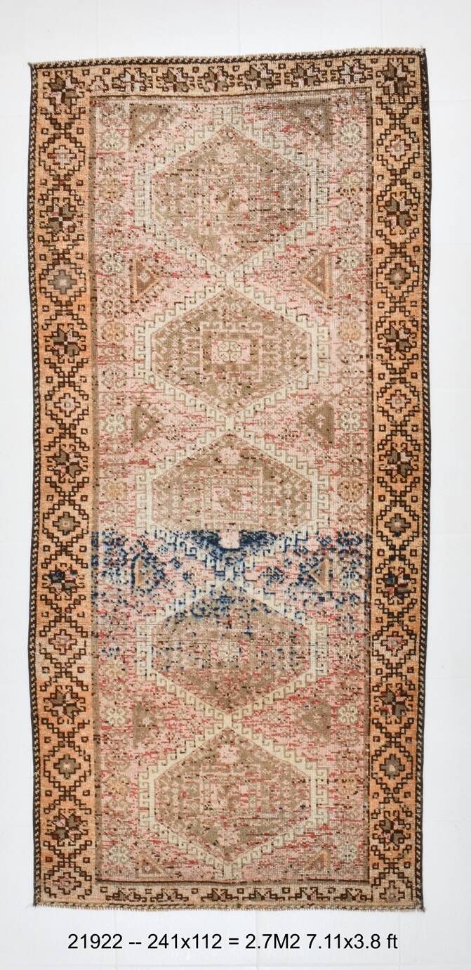 4x8 Brown Cream Geometric Vintage Rug, 112x241Cm