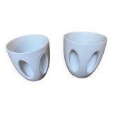 Paire mugs blancs faïence porte cuillère moderne rare