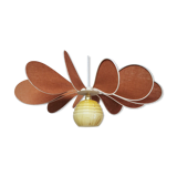 Pendant light flower 12 blades linen, rattan and vintage globe