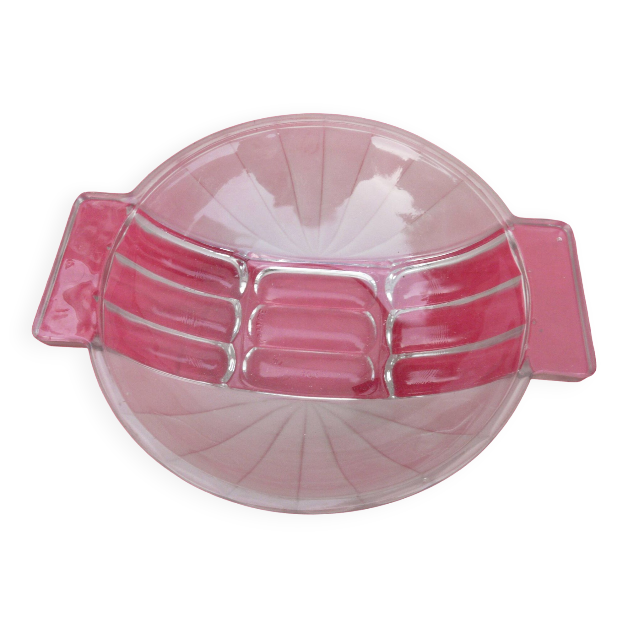 Compotier / fruit bowl in frosted molded pressed glass from the 1940s