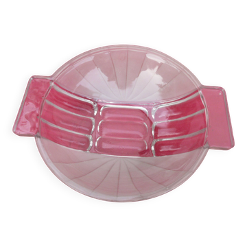 Compotier / fruit bowl in frosted molded pressed glass from the 1940s