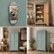Antique Parisian wardrobe in grey-green solid pine.