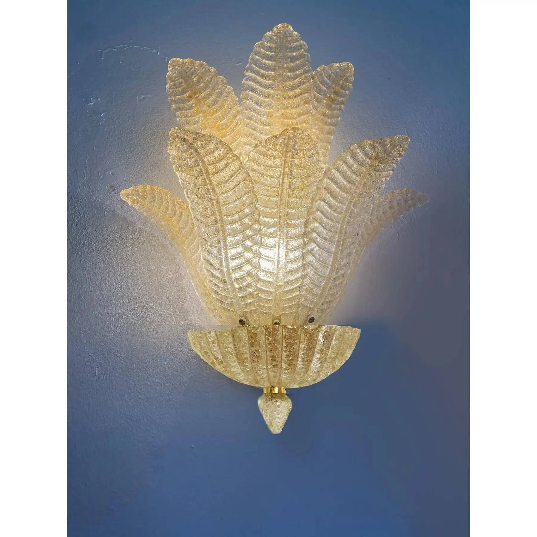 Gold “Graniglia” Leaf Murano Glass Wall Sconces in Venetian Style - a Pair