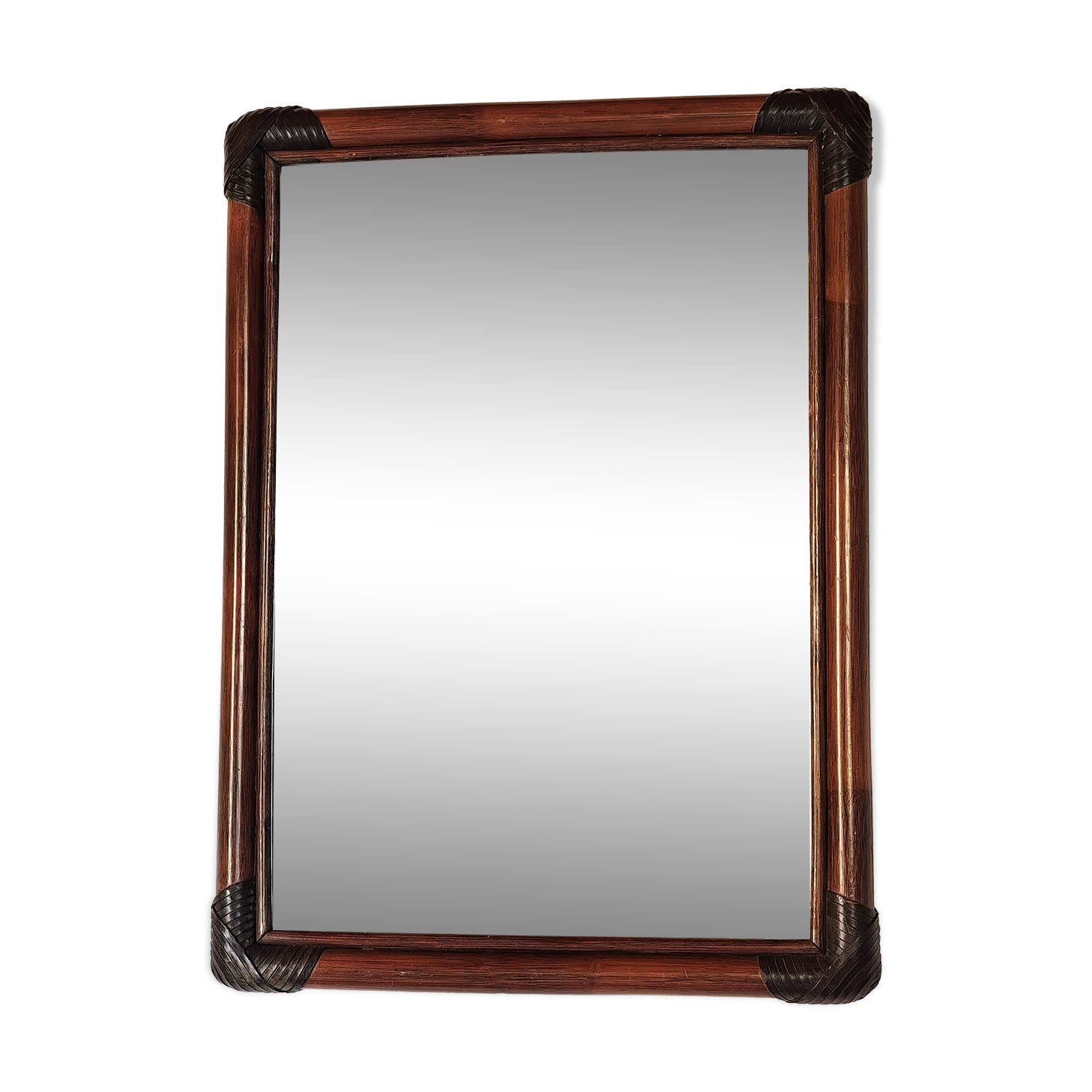 Antique mirror in bamboo and woven leather