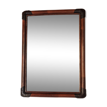Miroir ancien en bambou et cuir tressé