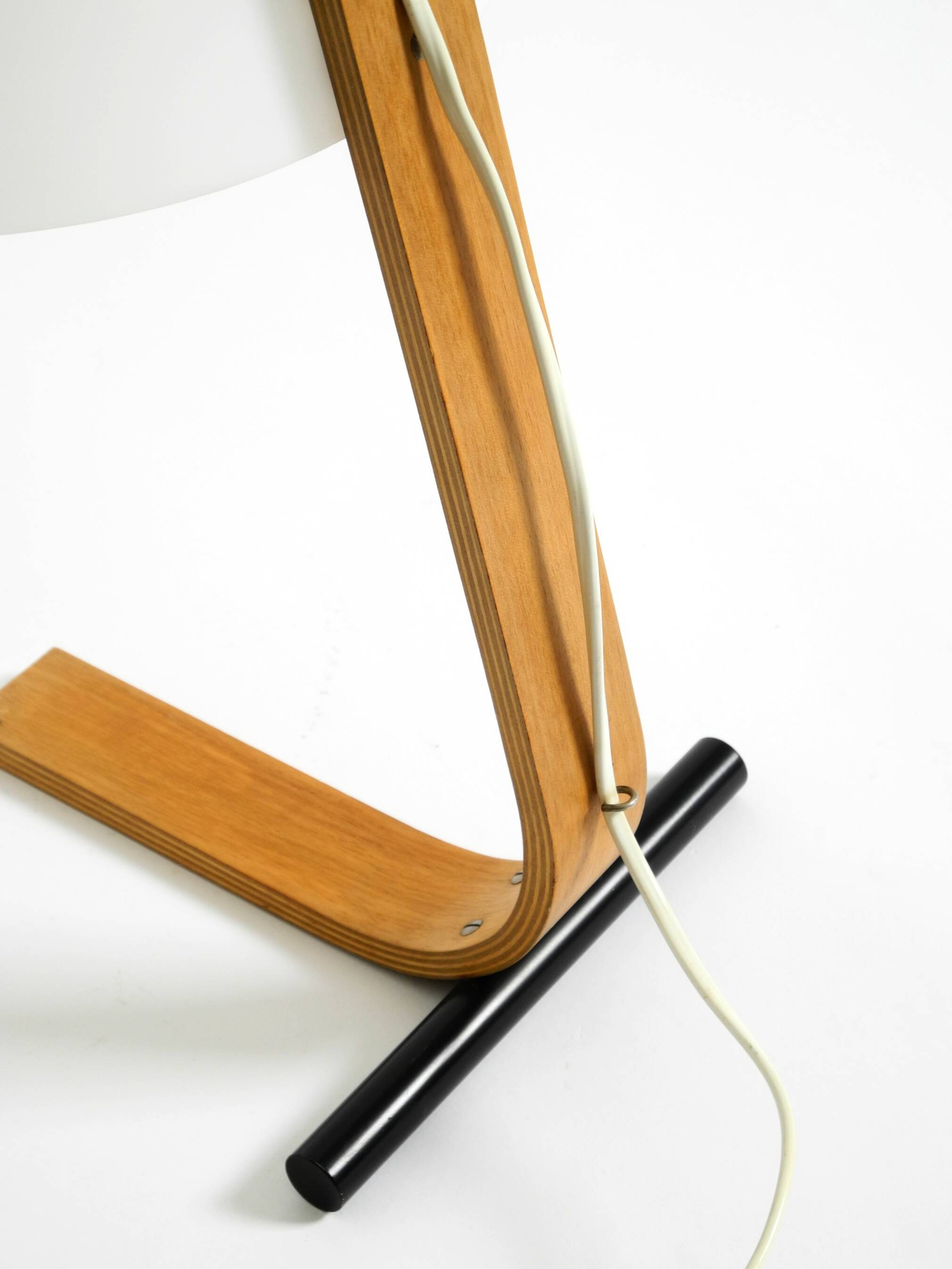 Original Space Age 1960s plywood table lamp with plastic shade by Temde