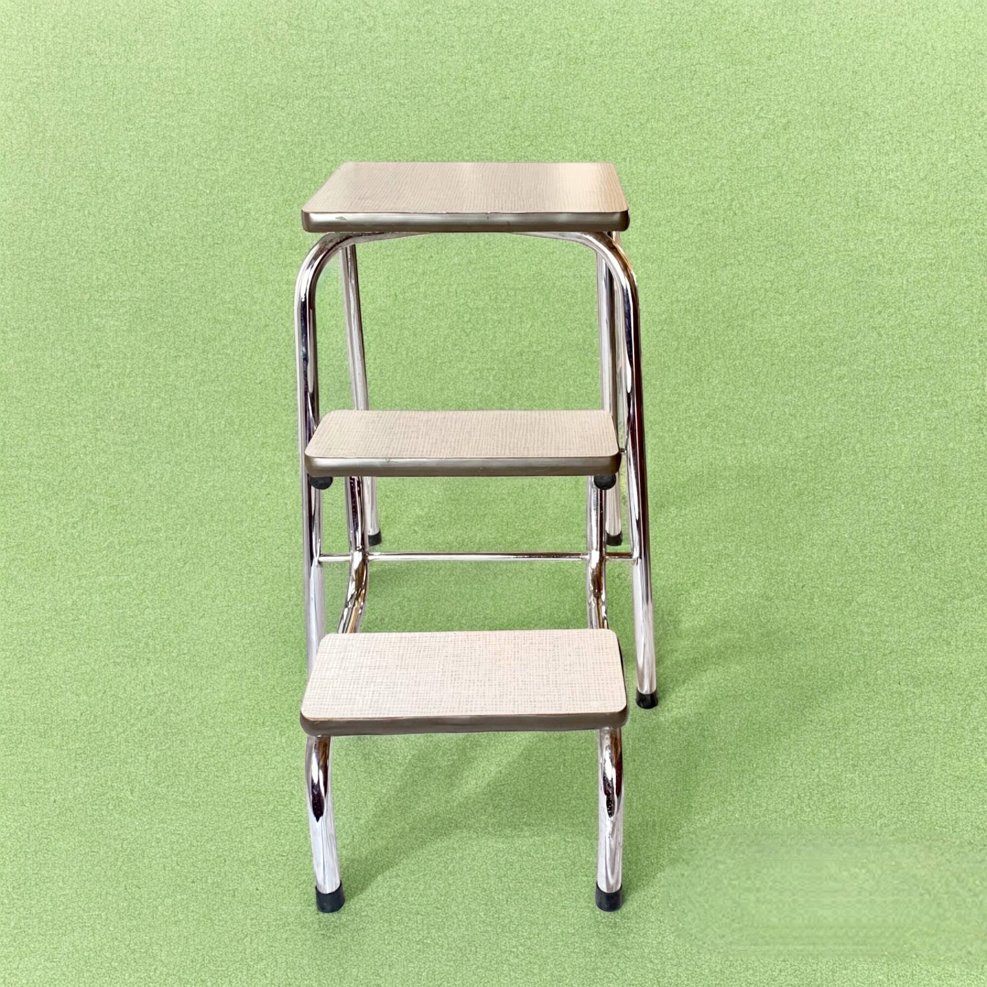 Vintage step stool in white Formica and chrome steel