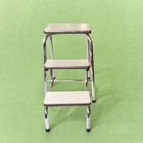 Vintage step stool in white Formica and chrome steel
