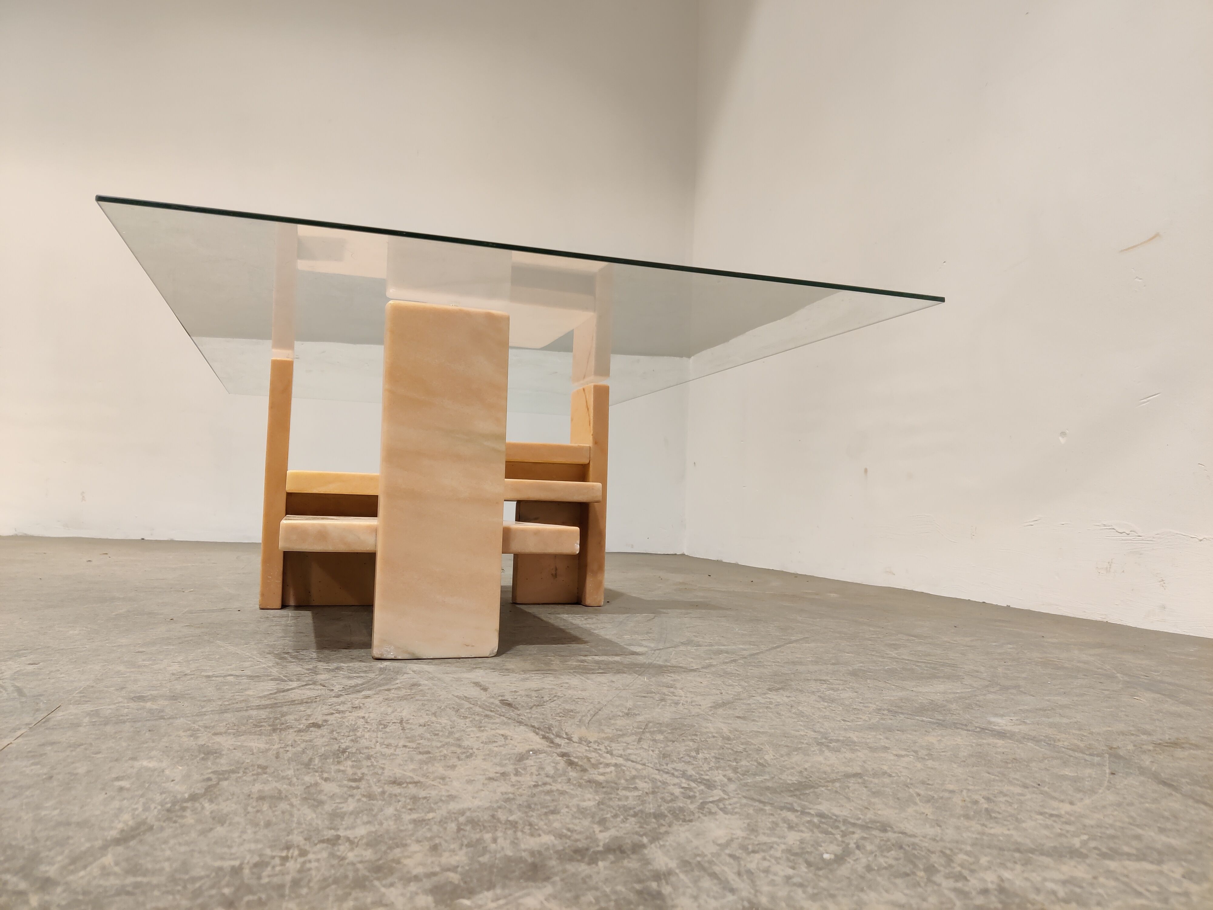 Pink marble coffee table by Willy Ballez, 1970s