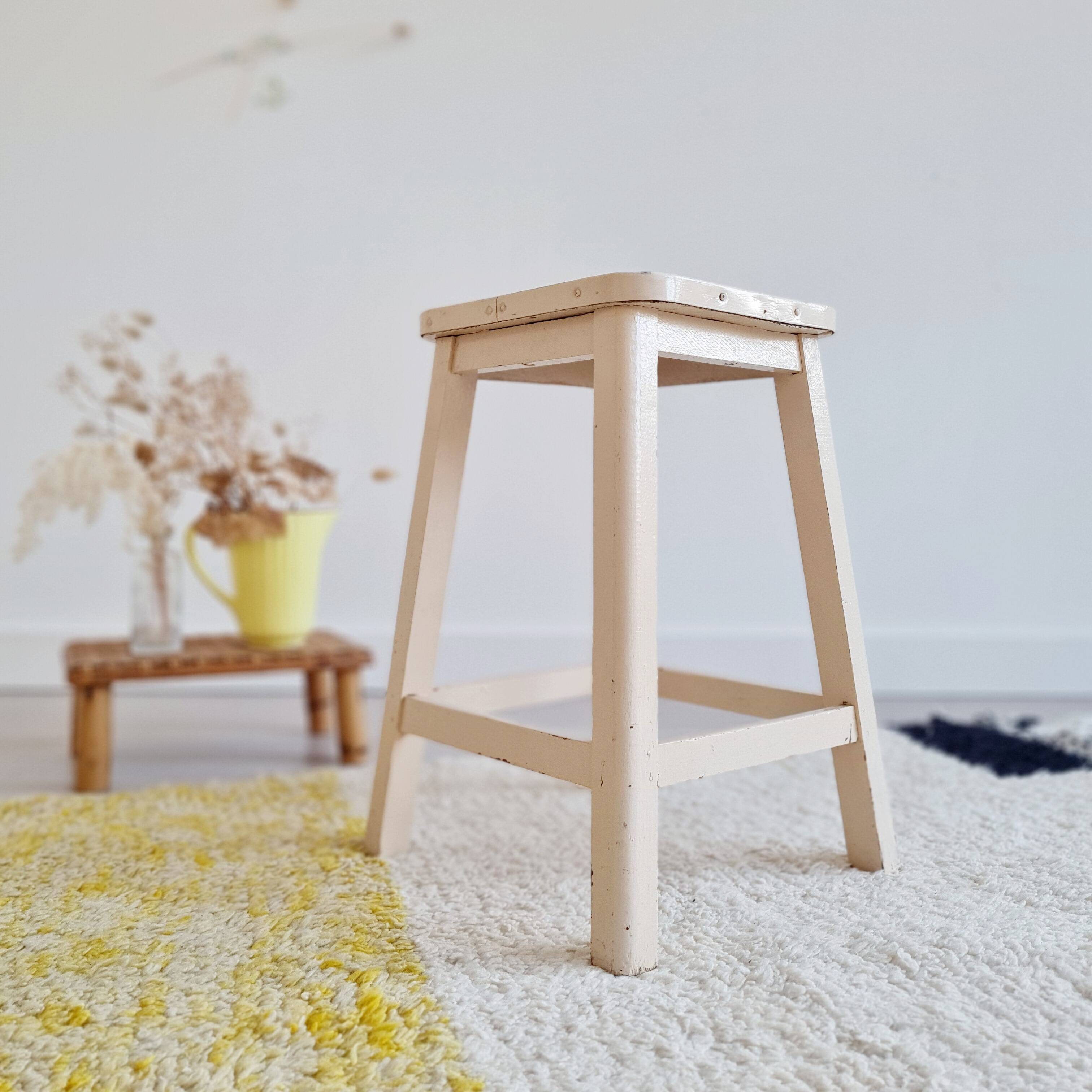 White wooden painter's stool - blue seat