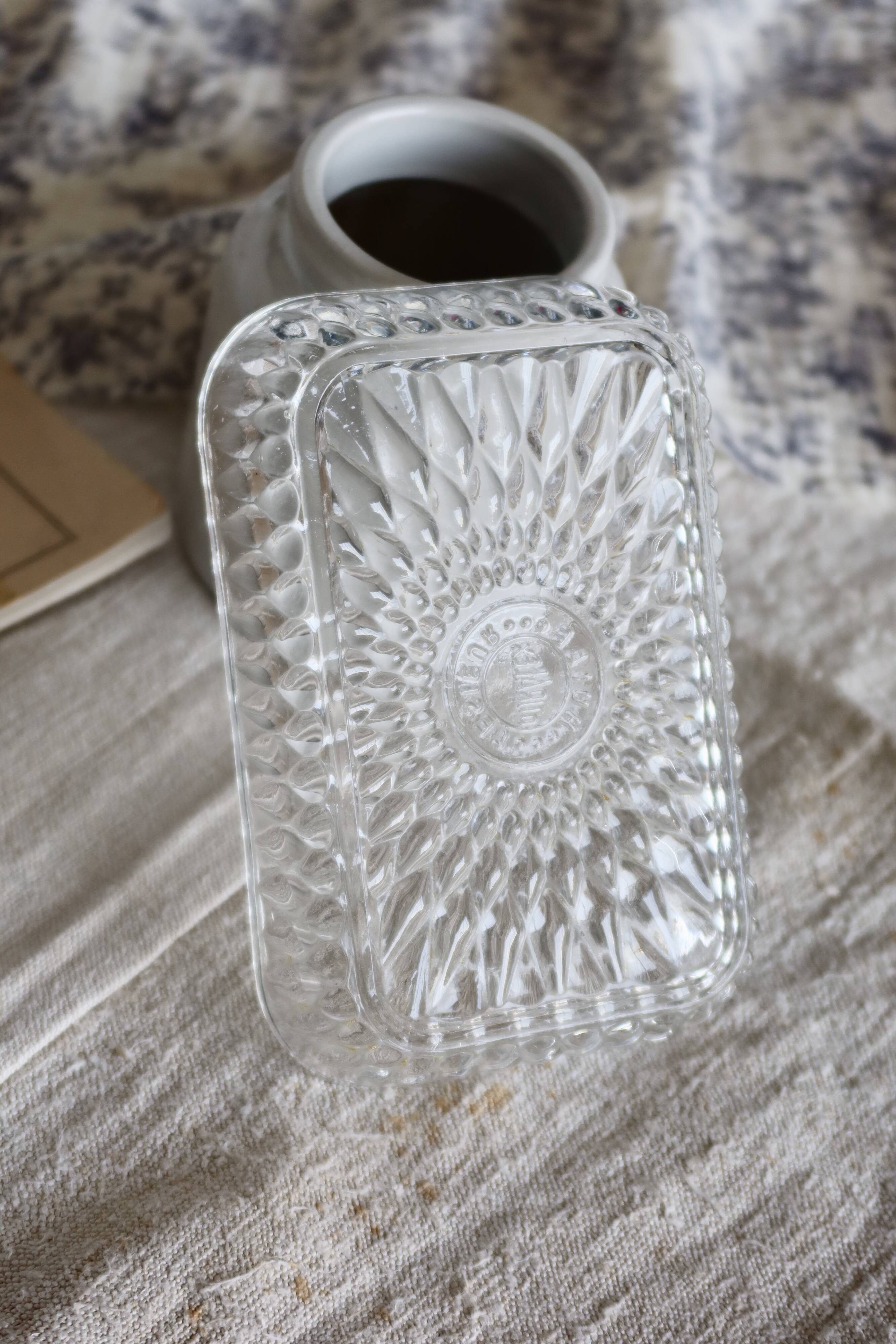 Duralex Lesieur vintage molded glass butter dish