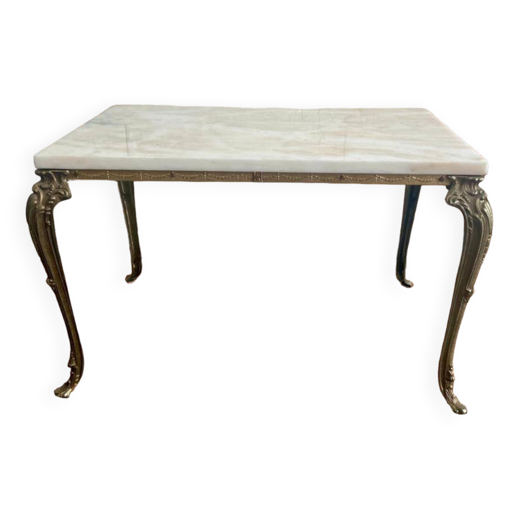 Table basse vintage en marbre et laiton