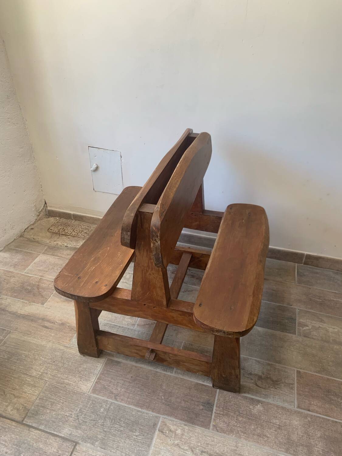 Brutalist wooden bench from the 60s