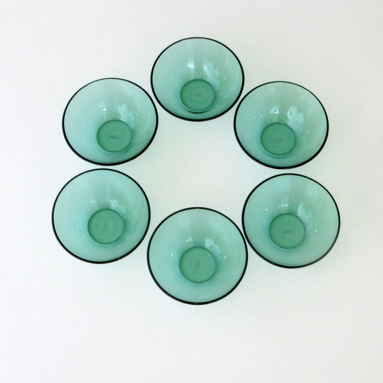 6 bols publicitaire huilor vintage en verre vert