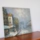 painting / oil on canvas streets of Paris under the snow vintage