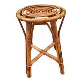 Vintage rattan stool with spiral seat, Bohemian style, France 1950.