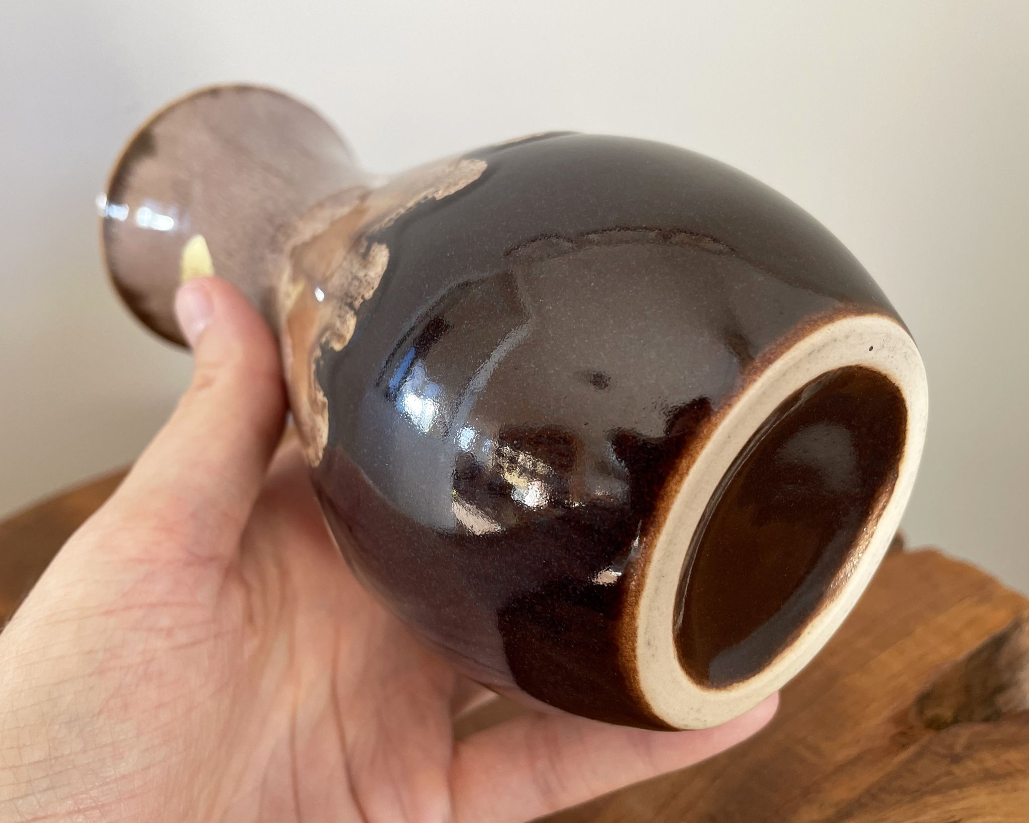 Brown German Fat Lava Style Vase with Drip Glaze, Töpferei Zimmermann