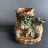 Pyrogenic, naturalistic tobacco jar in glazed terracotta from the 1900s