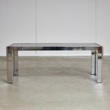 Table Basse en Chrome et Verre Fumé, 1970s